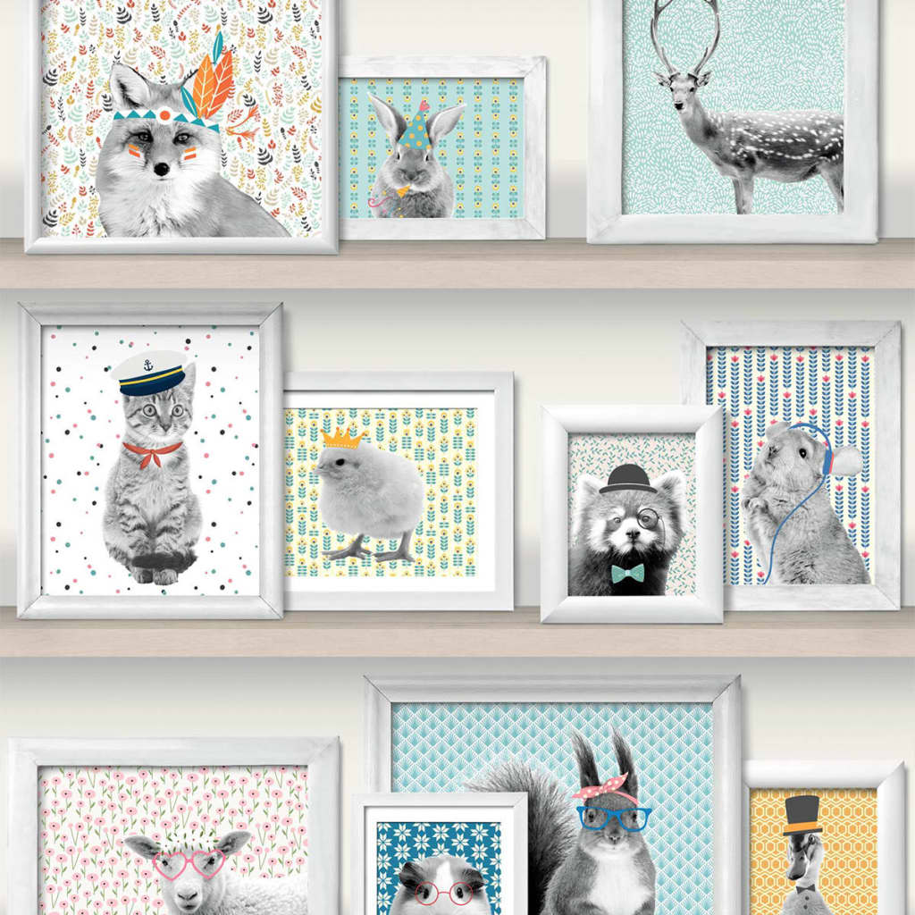 422371 DUTCH WALLCOVERINGS Wallpaper Animal Photo Frames Multicolour L325-01