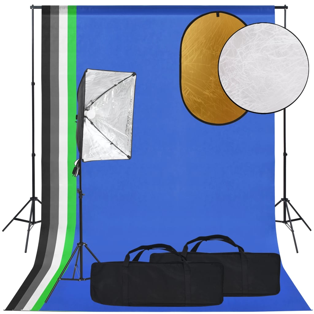 vidaXL fotóstúdiószett softbox lámpával, háttérrel és reflektorral